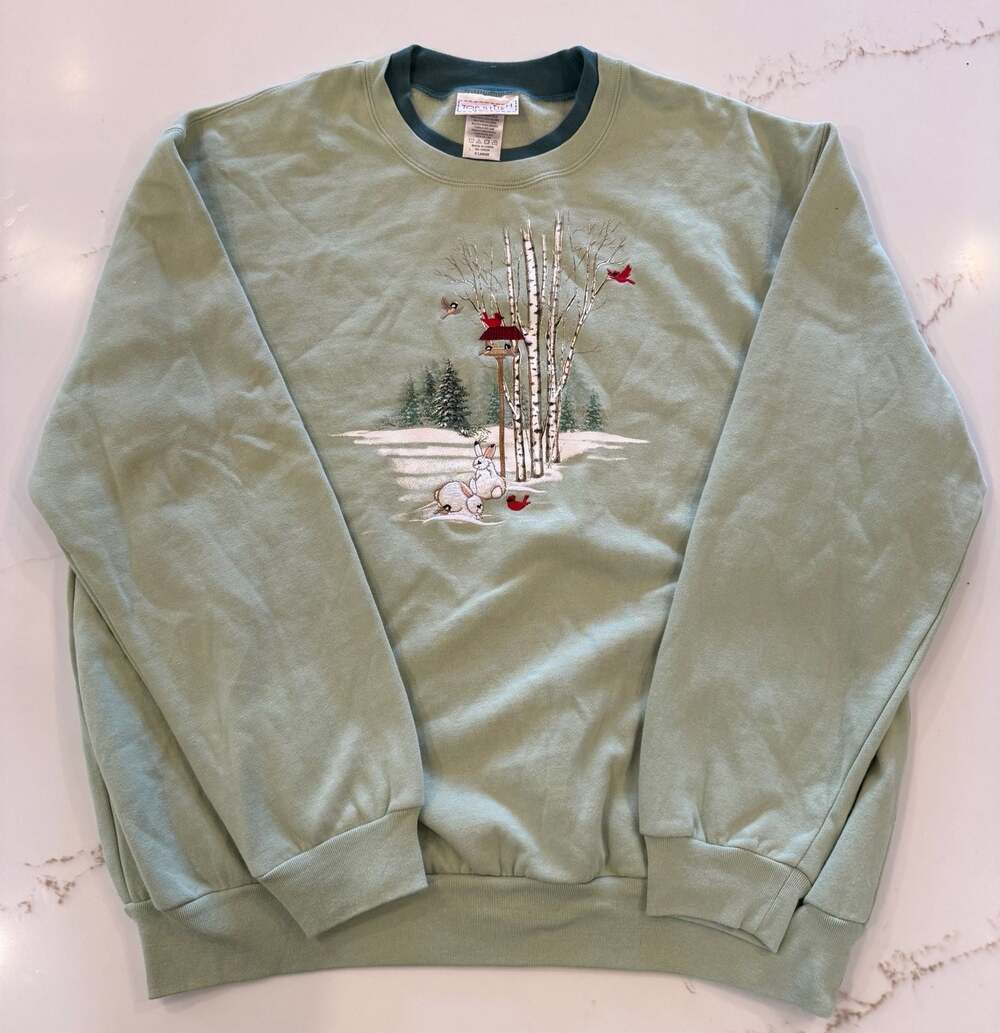 Vintage Morning Sun Cardinal Bird Graphic Sweater Morning Sun Sweatshirt Green S